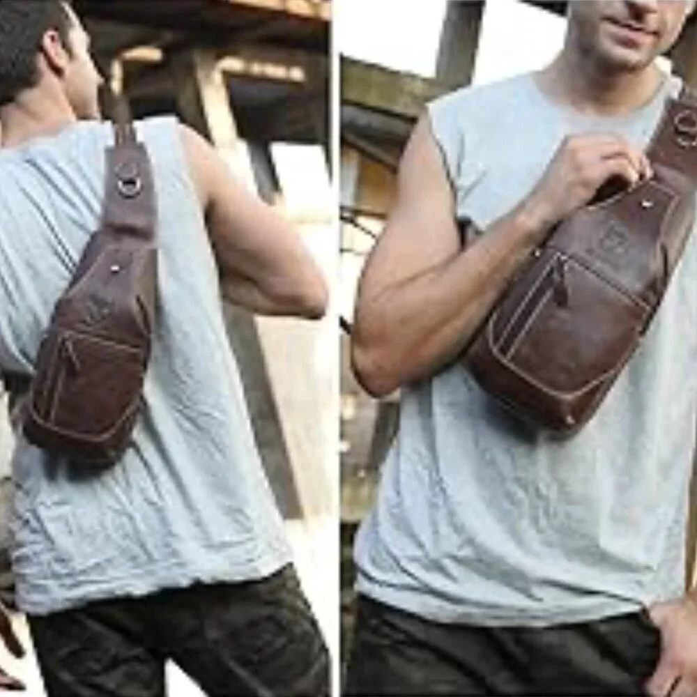 BULLCAPTAIN Genuine Leather Sling Bag Casual Shoulder Chest Crossbody